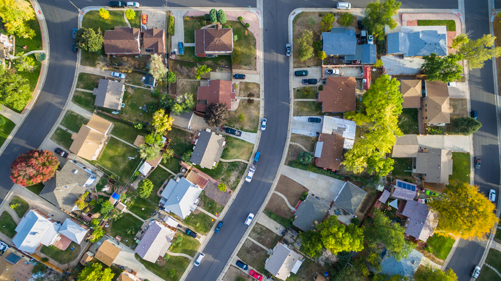 Residential neighborhood arial view.