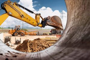 An excavator working on a construction site.